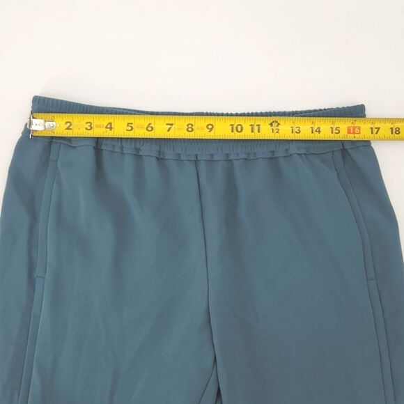 J Crew Reese Crepe Pants Size 12 Blue Green Pull On Elastic Waist Tulip Hem Boho - Picture 4 of 8